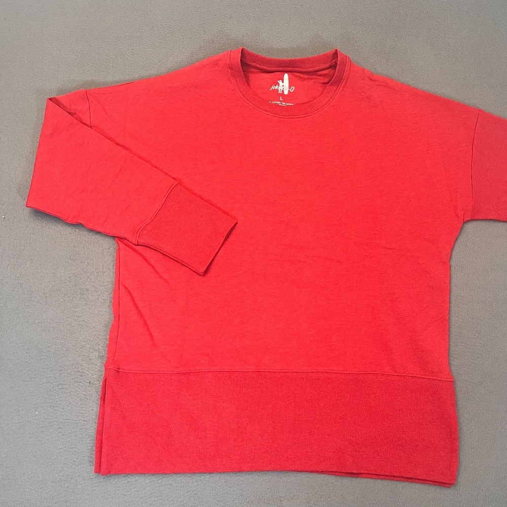 Johnnie-O Womens Lg Brittany‎ Crewneck Sweatshirt Crimson Logo Split Hem Slouchy
